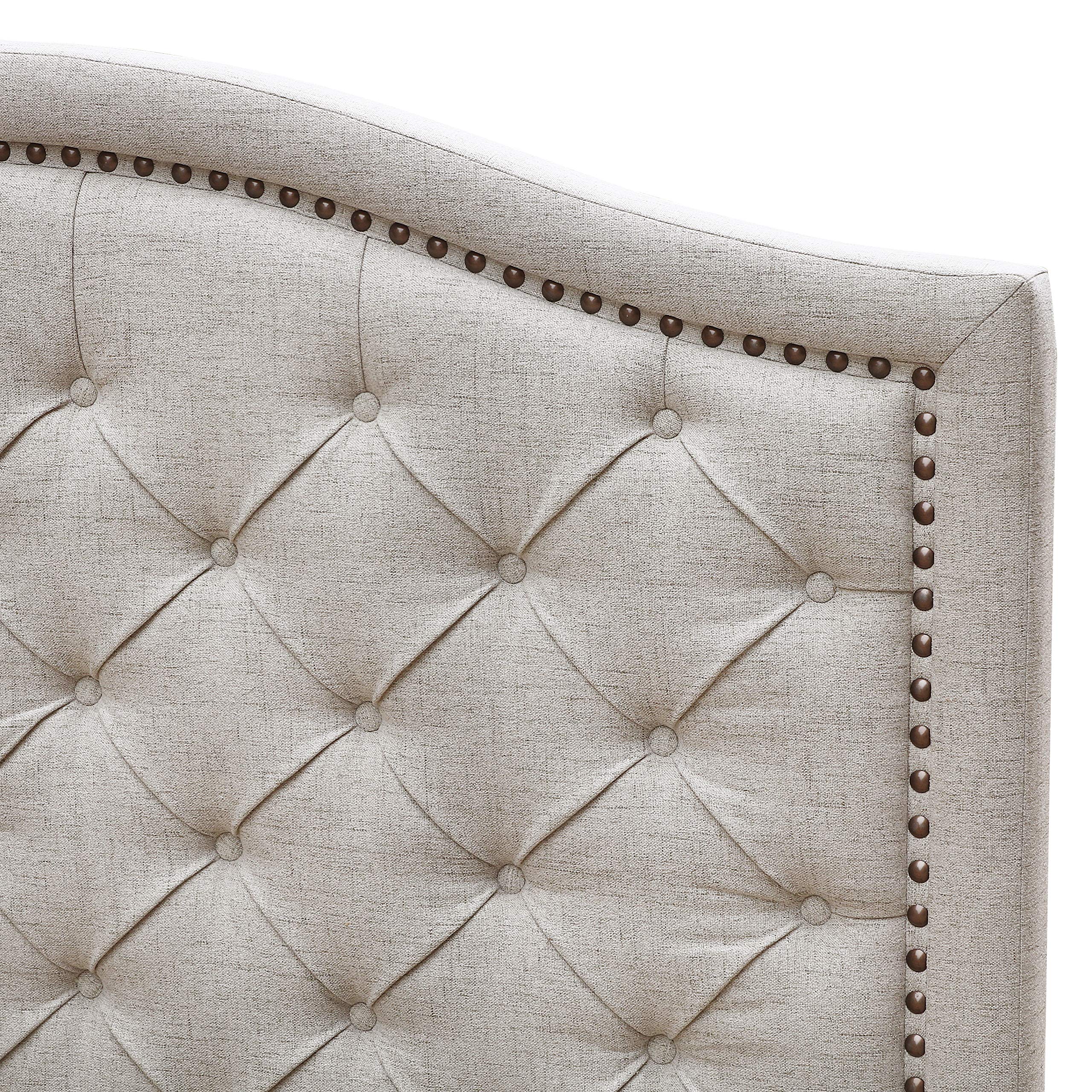 Pulaski Button Tufted Upholstered Queen Bed Platform, Beige, (2 boxes)