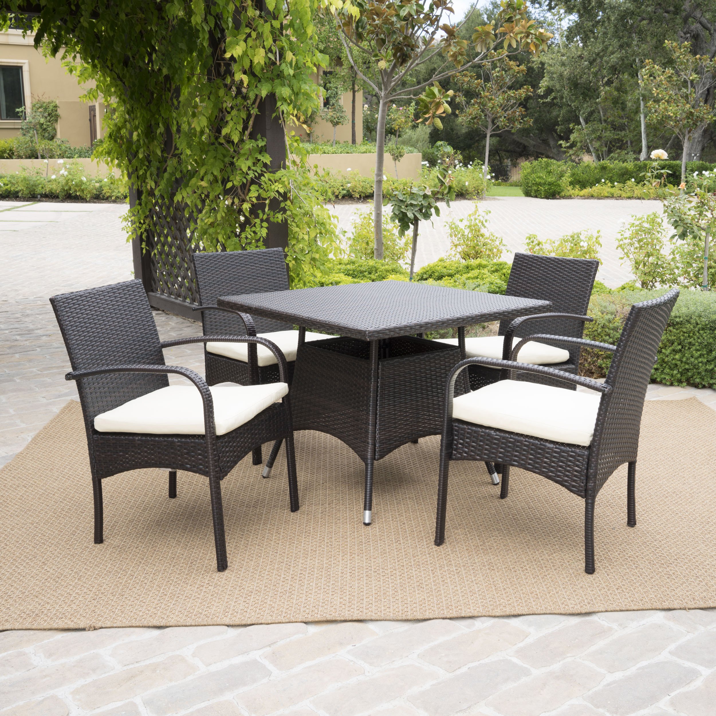 Christopher Knight Home Patterson Outdoor Wicker Dining Set, 5Pcs Set