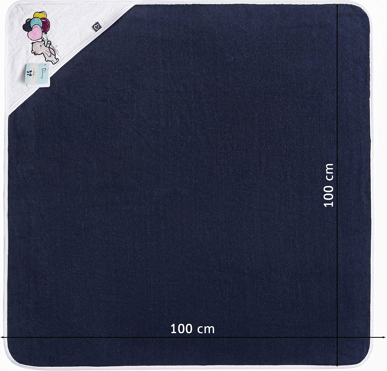 Be Mammy Baby Hooded Towel Made of Cotton Oeko-Tex Standard 100 39.37in x 39.37in BE20-240 (Dark Blue - Bear) - Image 4