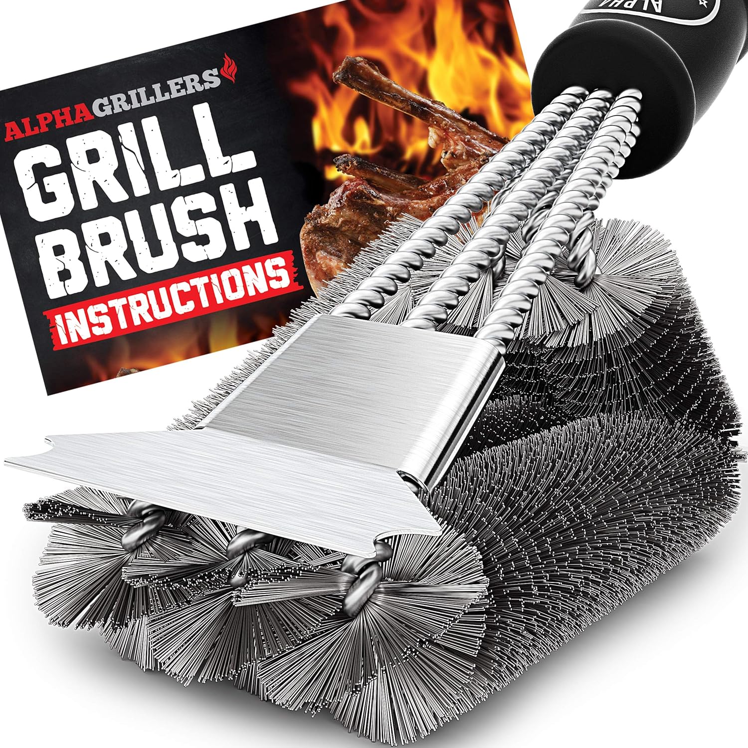 Alpha Grillers Grill Brush and Scraper. Best BBQ Cleaner. Perfect Tools for All Grill Types, Including Weber. Stainless Steel Wire Bristles and Stiff 18 Inch Handle. Ideal Barbecue Accessories: Home & Kitchen