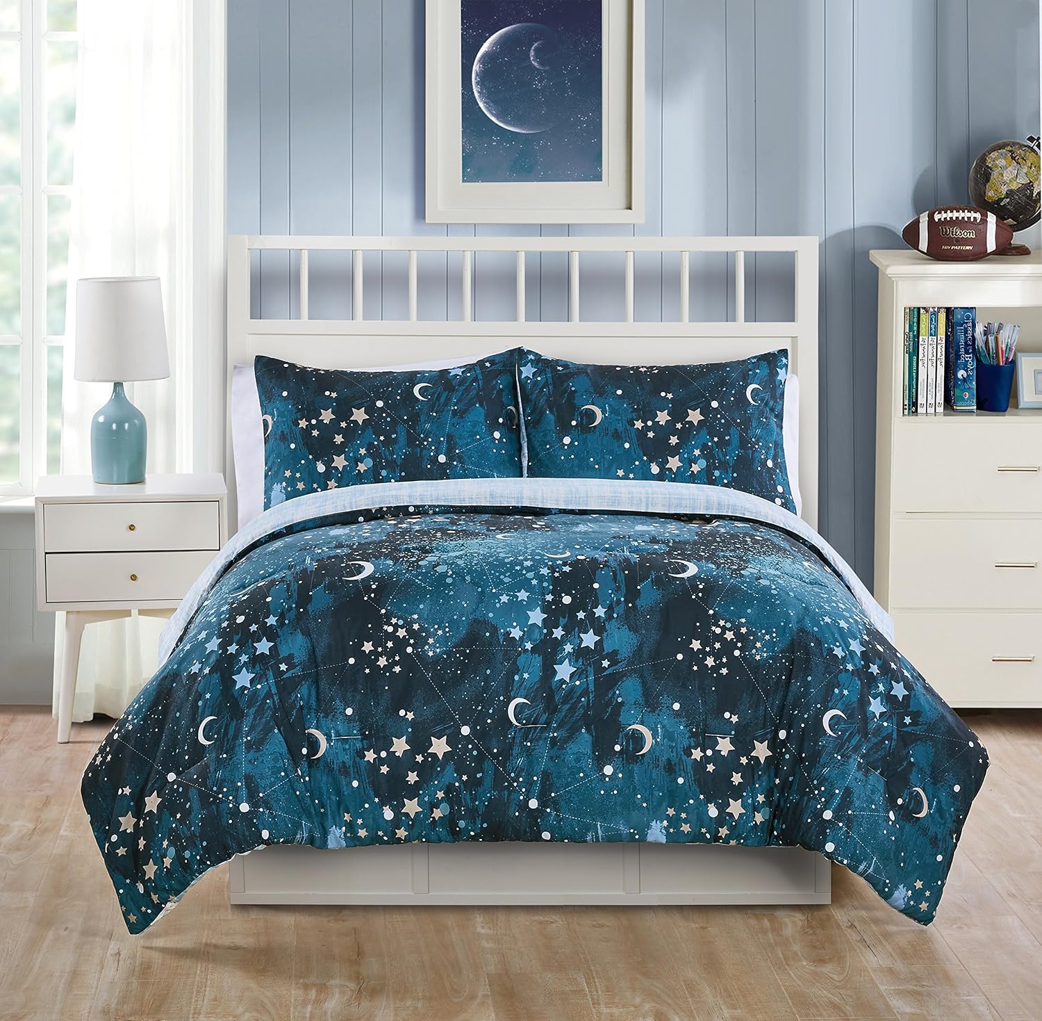 Lo 2 Piece Kids Navy Blue Outerspace Comforter Twin Set Galaxy