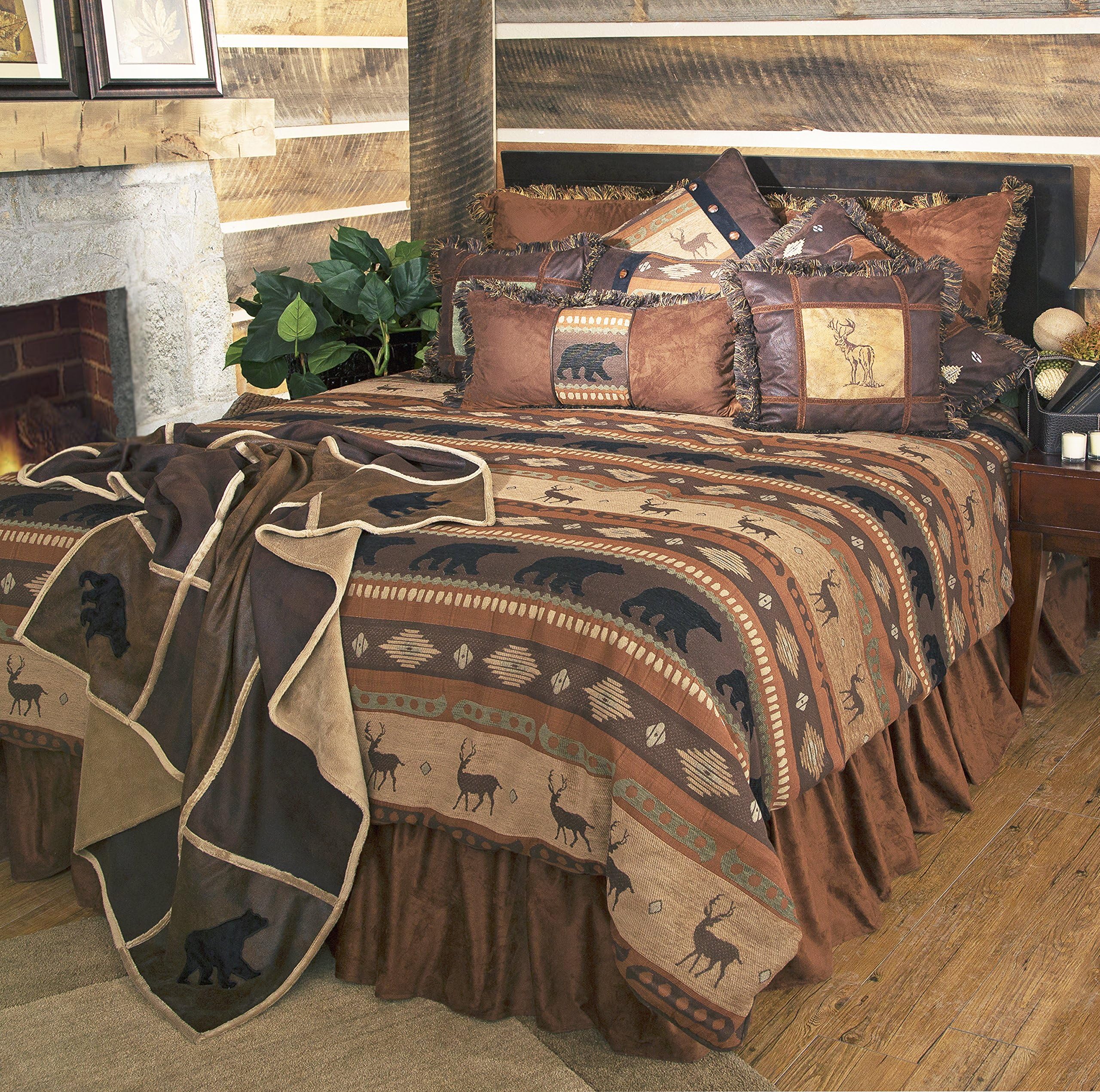 Carstens Rustic Western Southwestern Cabin Comforter Set with Bears and Deer Designs 5PC Equestrian Decor Autumn Trails (King) R4L4142-5