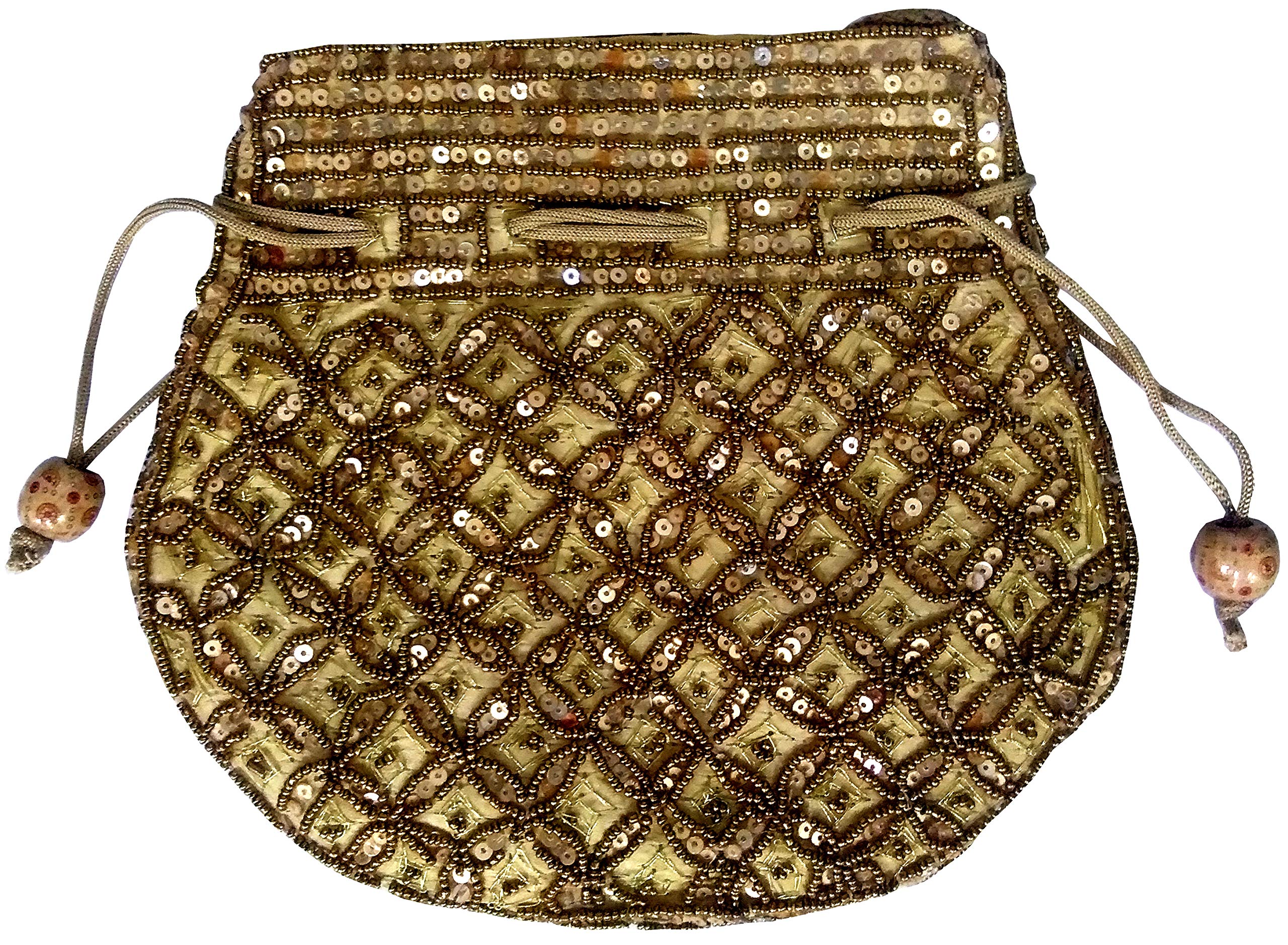Purpledip Potli Bag (Drawstring Purse): Gold Thread Sequin Embroidery, Golden (10674)