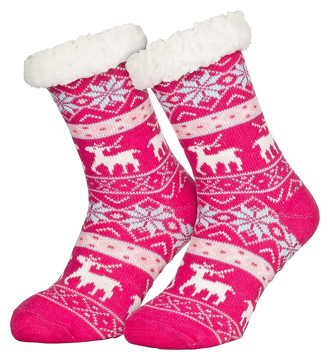 Piarini 1 Paar Kuschelsocken mit ABS Sohle | warme Damen Socken | Wintersocken mit Anti Rutsch Noppen | Schwarz, Rot, Grau, R
