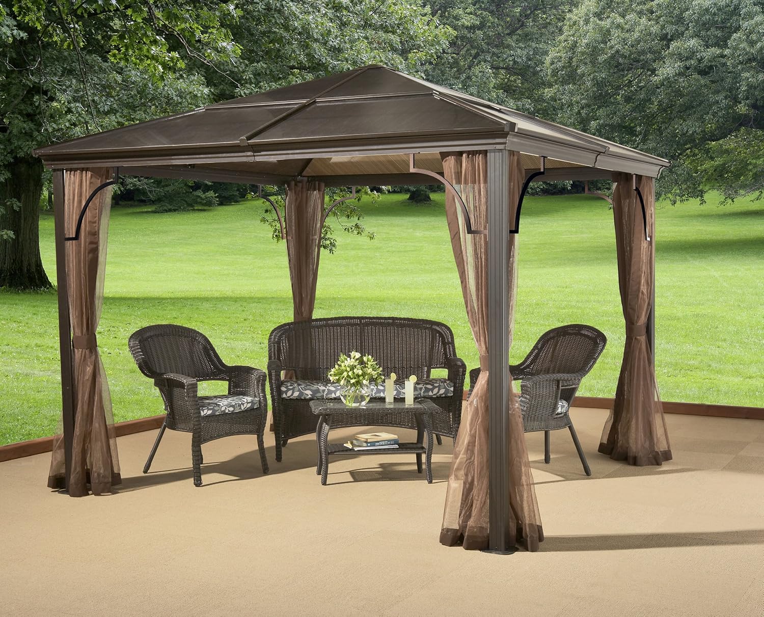Sun Shelter, Gazebo Moka 10' X 12' Steel & Alu with Pc Hard Top
