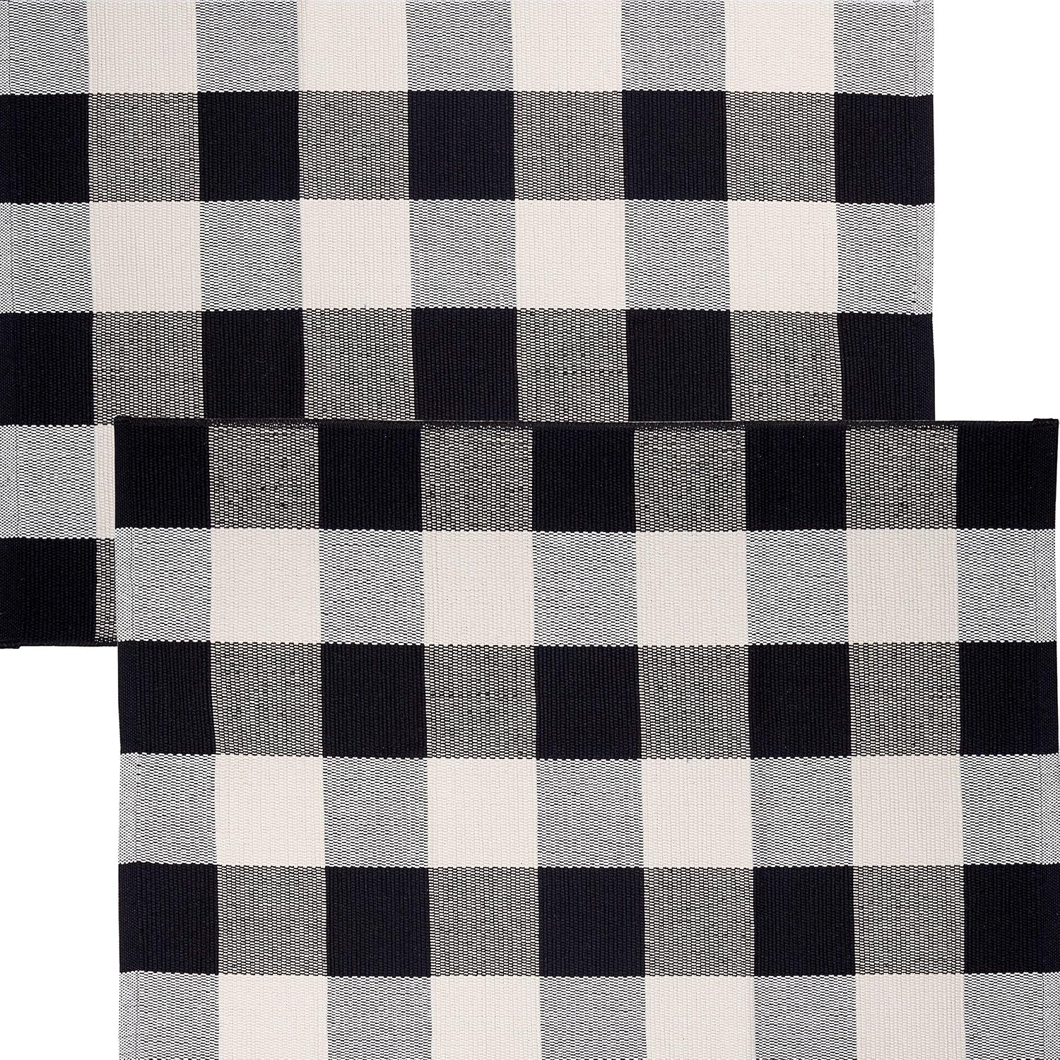 Sierra Concepts 2-Pack Buffalo Plaid Check Rug Door Mat, 35" x 24" Cotton Black/White Indoor Outdoor Layered Front Porch Décor Area, Farmhouse Checkered Rugs Woven - Floor, Laundry, Kitchen, Bathroom: Kitchen & Dining