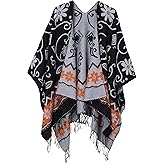 Urban CoCo Women's Printed Tassel Open front Poncho Cape Cardigan Wrap Shawl