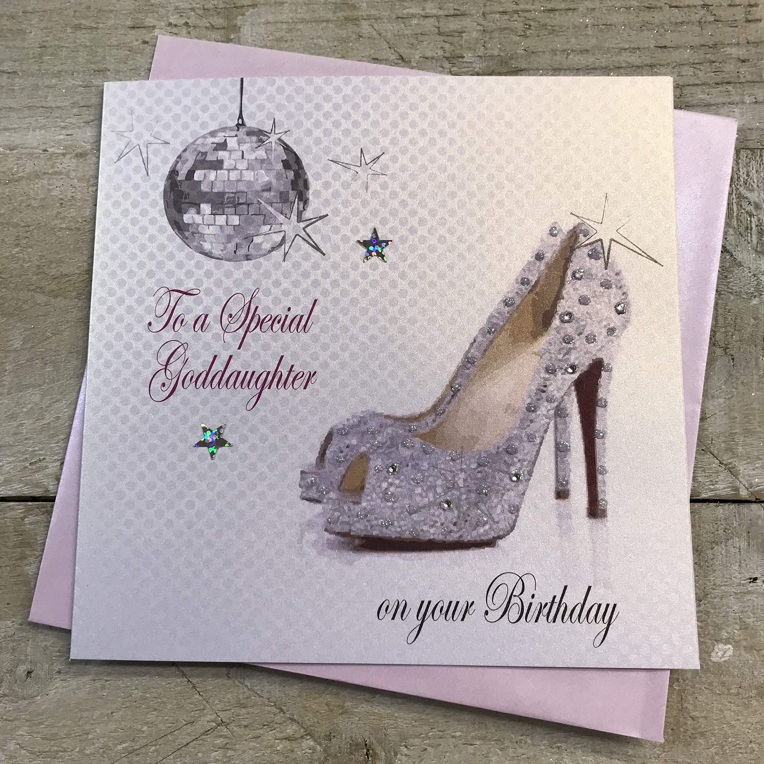 white cotton cards PD148"to A Special Goddaughter On Your Birthday" Handmade Birthday Card,peach|black|grey|brown