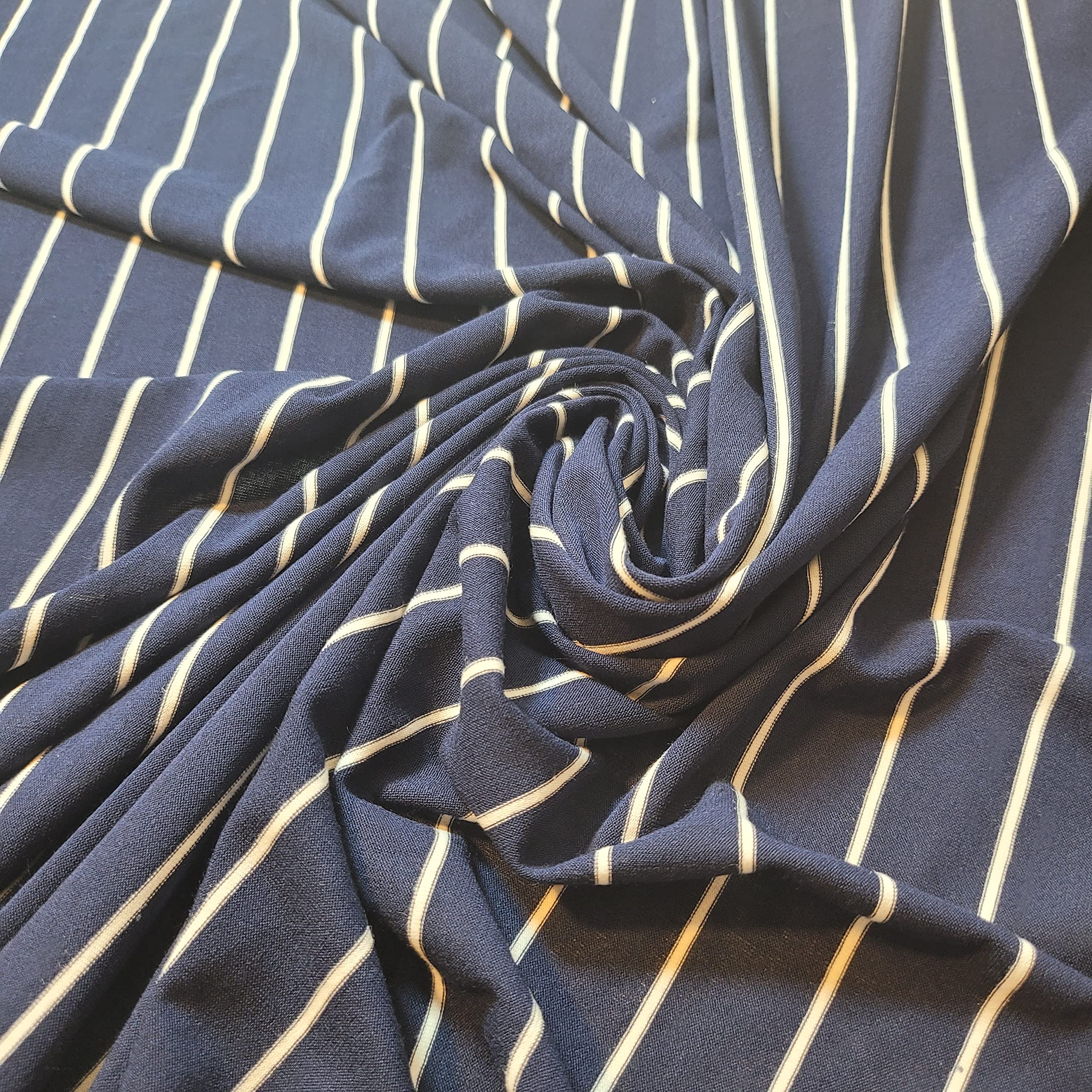 Soft Plain/Printed Cotton Jersey Stretch Knit T Shirt Baby Grow Craft Fabric Material 58'' - 150 cm Wide Sold As 1 Meter Pre - Cut Lengths (Navy Cream Stripe) (LP101)