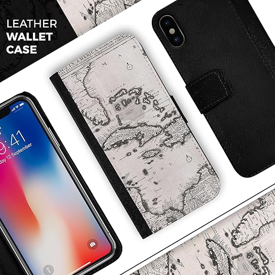 Amazon.com: El Vintage blanco y negro Golfo de México mapa iPhone plegable de piel Tarjeta de crédito/portafolios Funda, Negro/Blanco