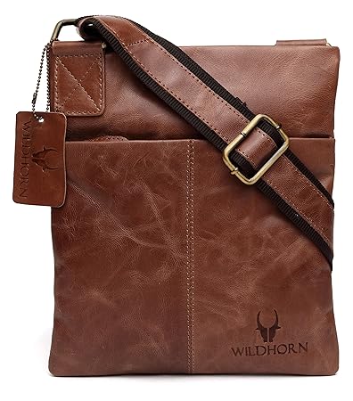 WildHorn Urban Edge Tan Genuine Leather Cross Body Messenger Bag
