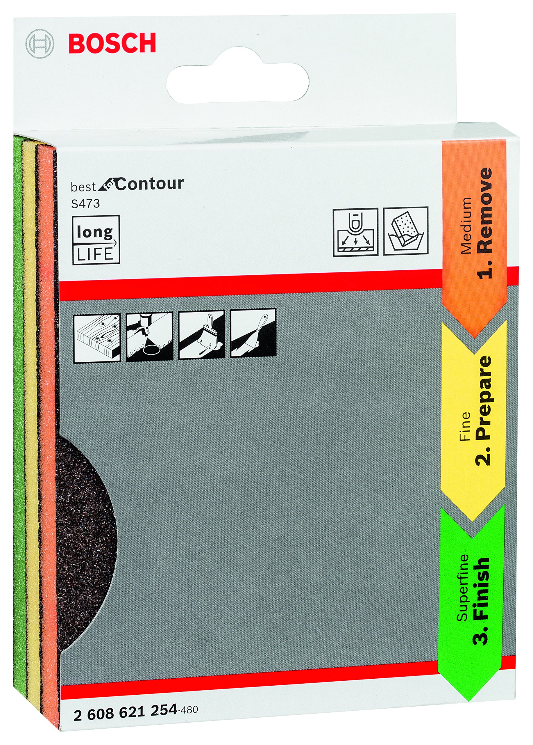 Bosch Professional 3-piece Sanding Sponge S473 Best for Contour Set (wood, plastic and metal, 98 x 120 x 13 mm, accessories for hand sanding)