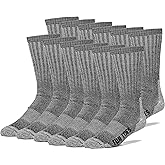 FUN TOES Merino Wool Socks For Men Hiking Boot Thermal Warm Cushioned Crew 6 Pairs (US, Numeric, 8, 12, Regular, Regular, Black)