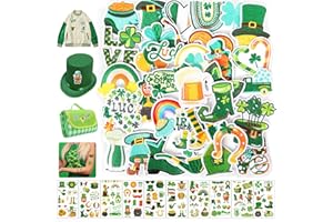 Iron On Hats Patches for St. Patrick's Day: Meneng 45PCS Embroidered Patches with Tattoo Stickers Stick on Face Hands - Cute Shamrock Irish Patch DIY Crafts for Clothing Shirts Jackets Jeans Dress
