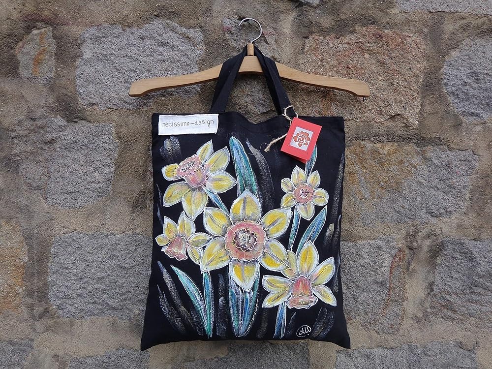 Hand Painted Yellow Daffodils Tote Bag,Flower Tote Bag