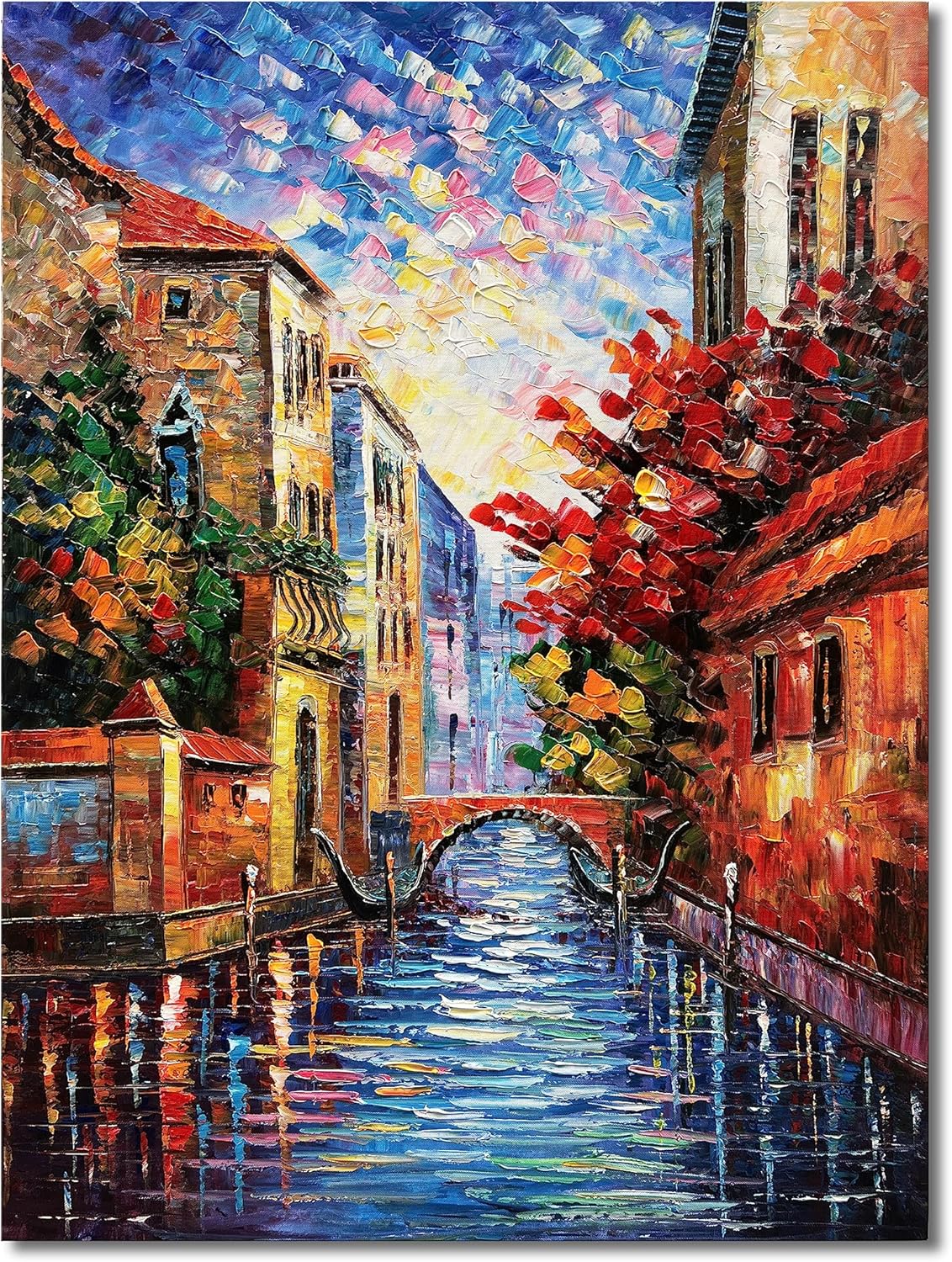 Paintings - Diathou Art Hand-Painted Canvas Mural 28x40 Inch Town Building Landscape Painting Modern Abstract Art Works Living Loom Bedroom Wall Decoration