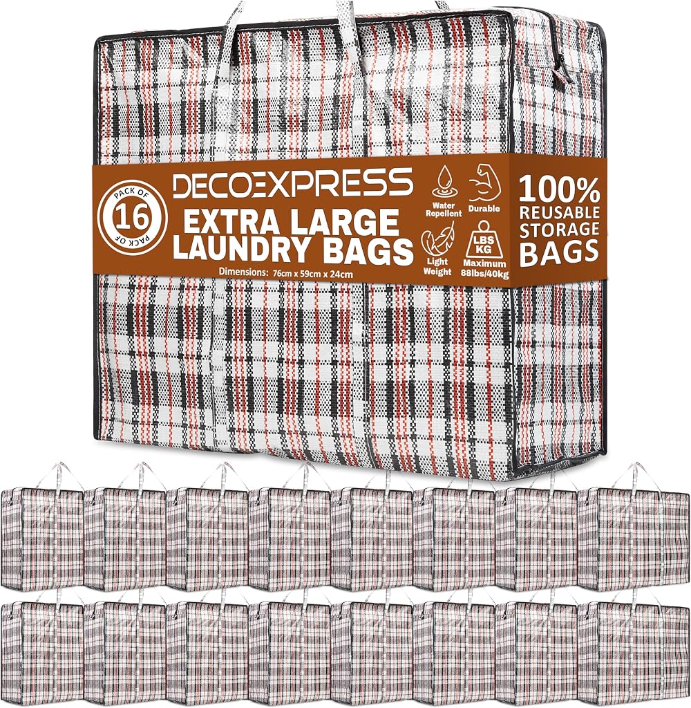DECO EXPRESS Laundry Bags XXL 107L Pack 16 Durable Zip storage bags