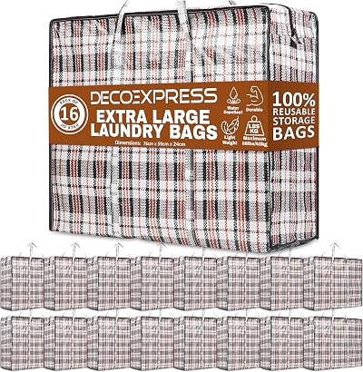 DECO EXPRESS Laundry Bags XXL 107L Pack 16 Durable Zip storage bags