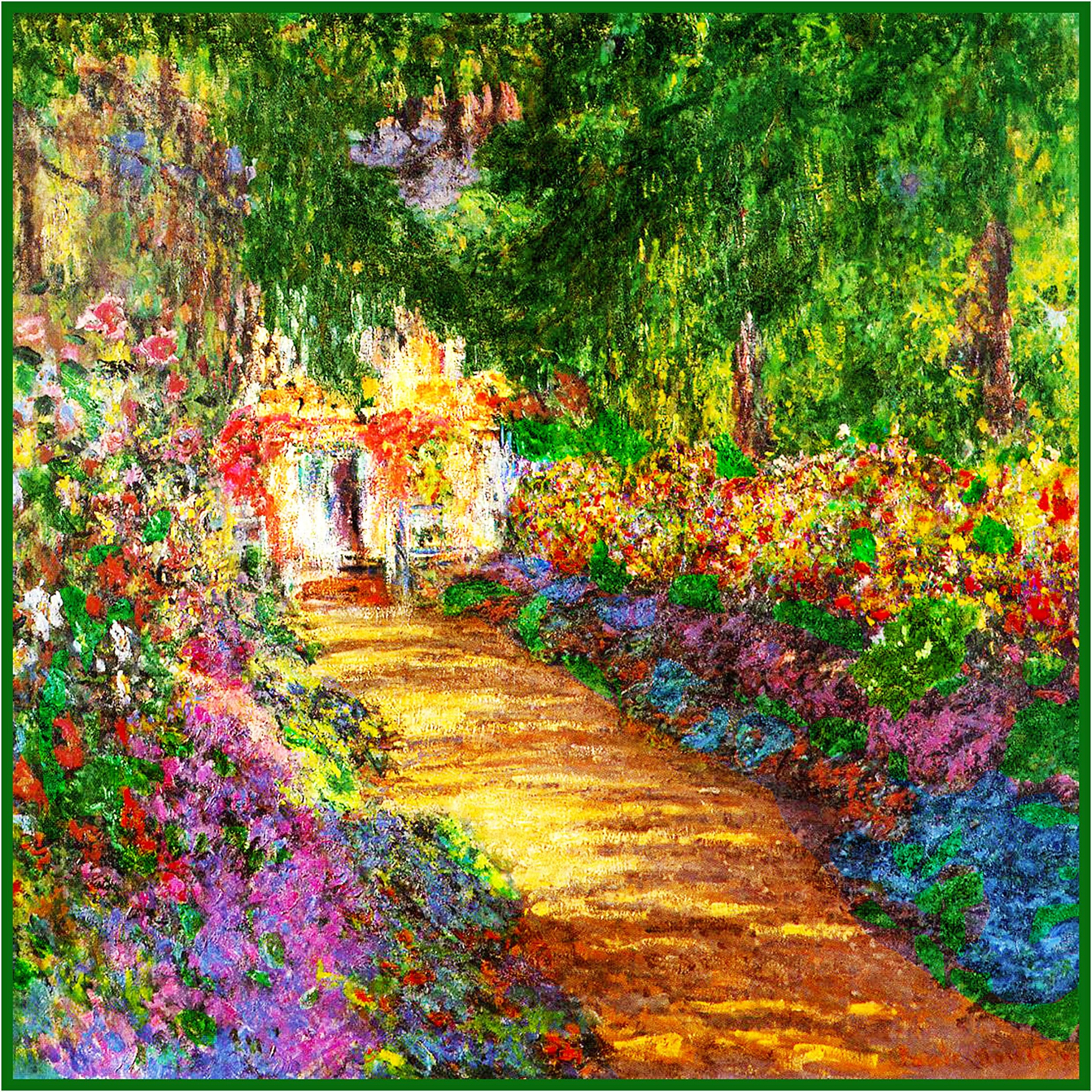 The Garden in Flower in Giverny by Claude Monet Counted Cross Stitch Pattern