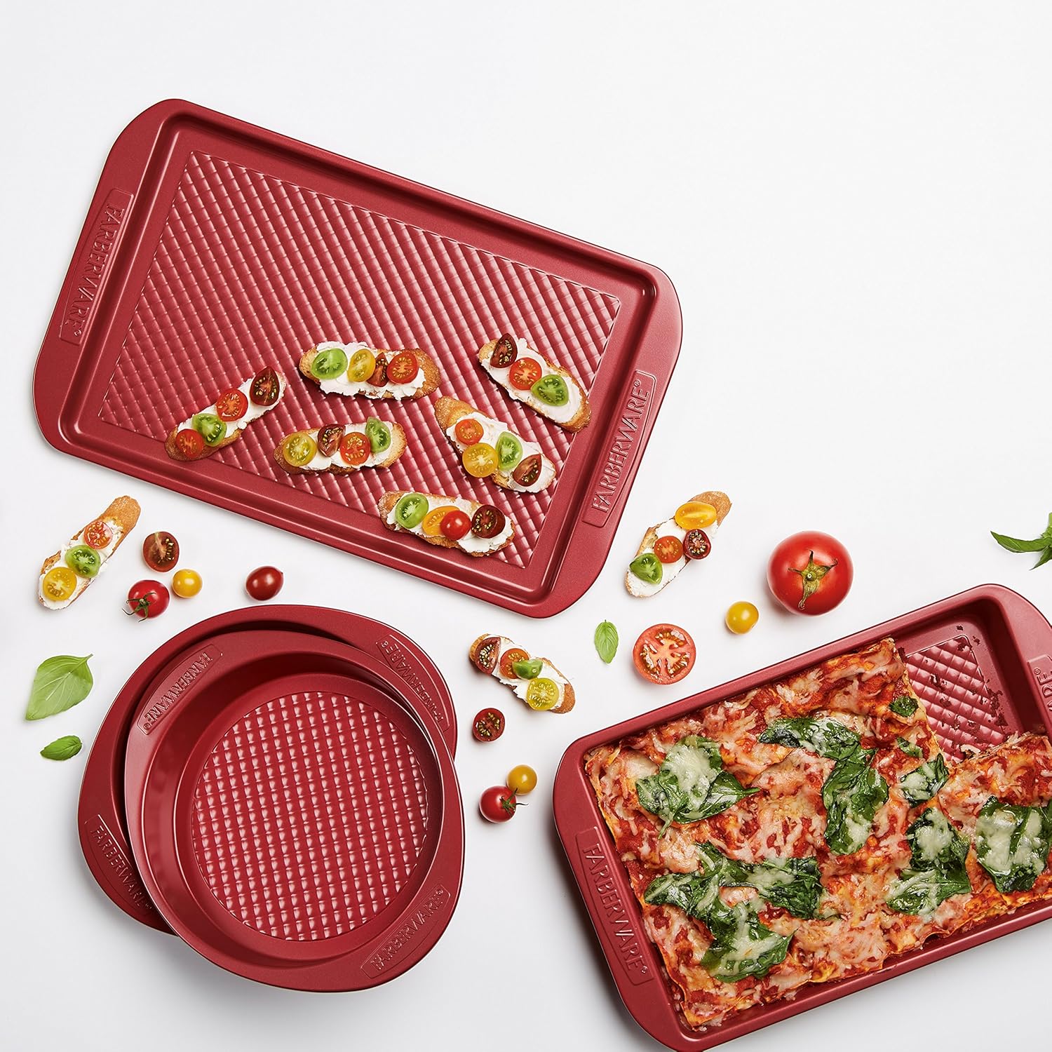 Farberware Nonstick Bakeware Set with Nonstick Cookie Sheet / Baking Sheet, Baking Pan and Cake Pans - 4 Piece, Red: Kitchen & Dining