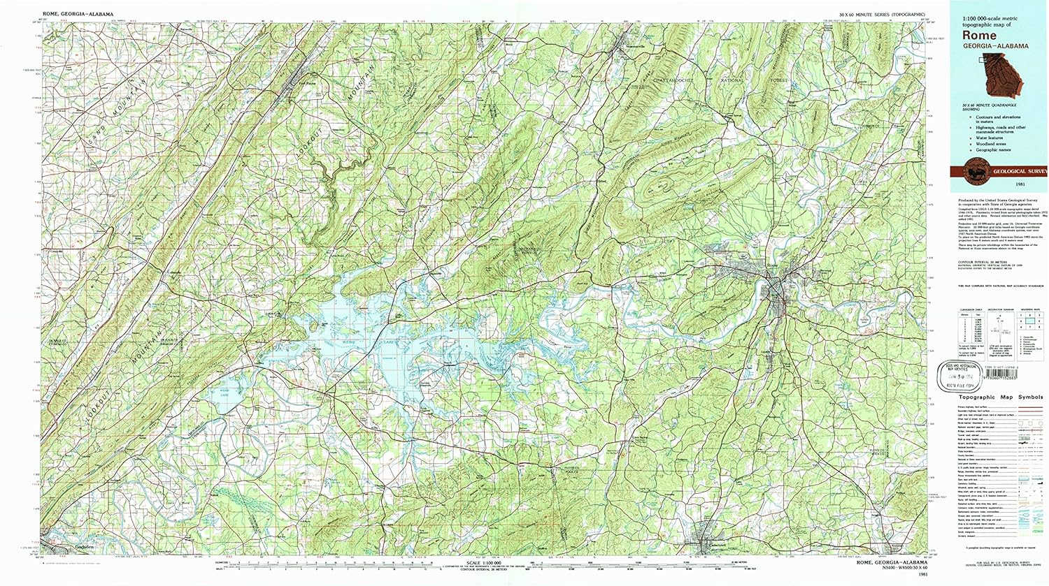 YellowMaps Rome GA topo map, 1100000 Scale, 30 X 60 Minute, Historical, 1981