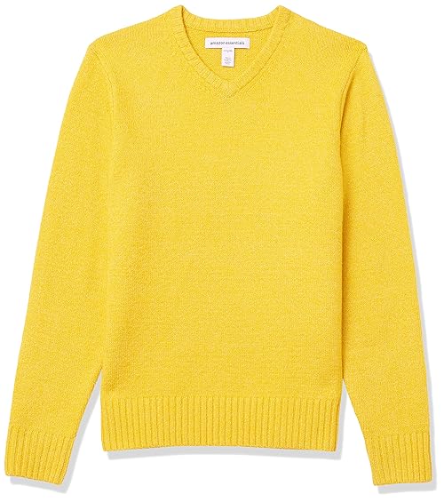 Amazon Essentials Men's Long-Sleeve Soft Touch V-Neck Sweater, Yellow, Medium