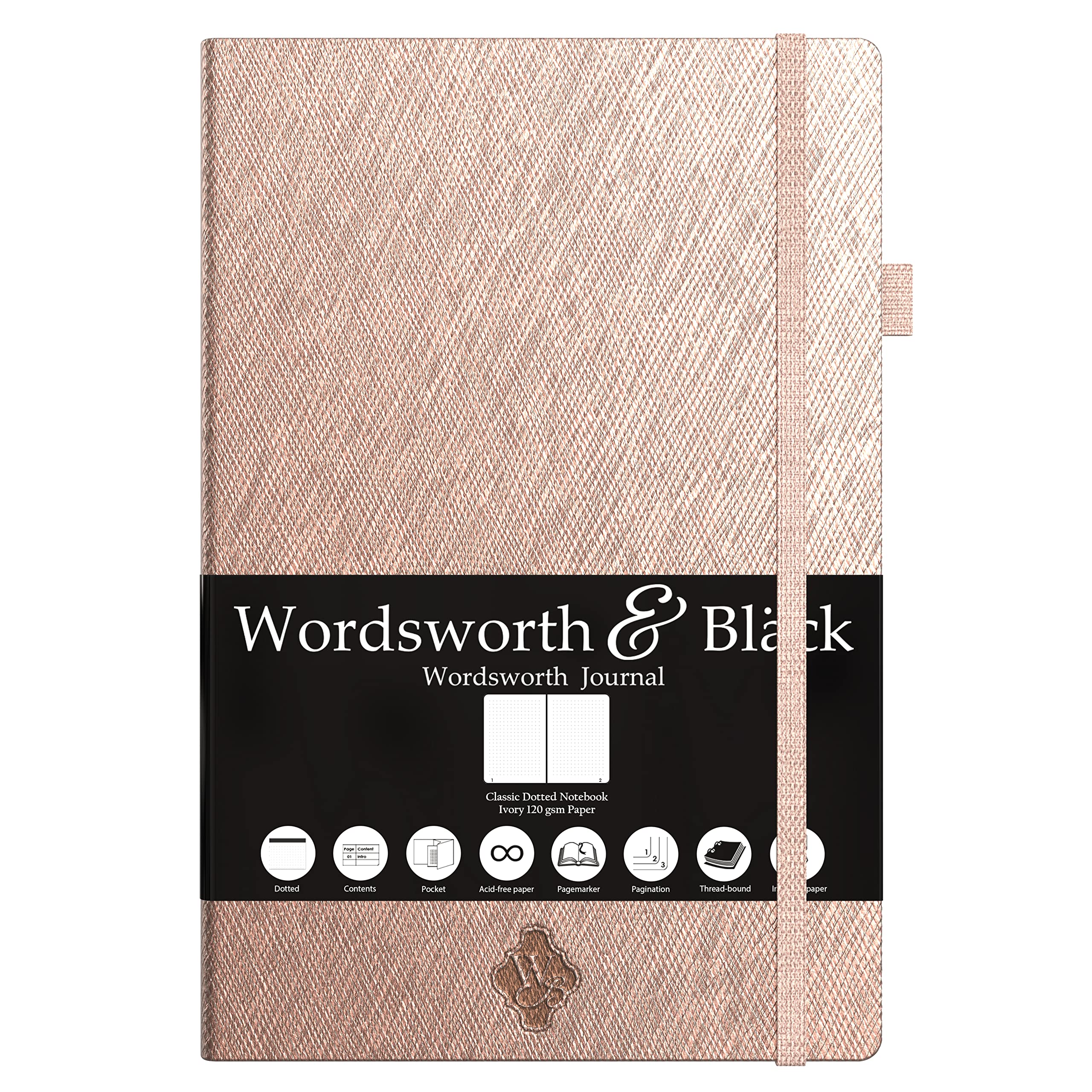 Thin Classic Premium Bullet Grid Journal with Pen Loop | A5 5.8 x 8.3 Dotted Hard Cover Notebook | Lightweight, Numbered Pages | Dotted Journal | Leather, Inner Pocket, Ivory 120gsm Paper | Rose Gold