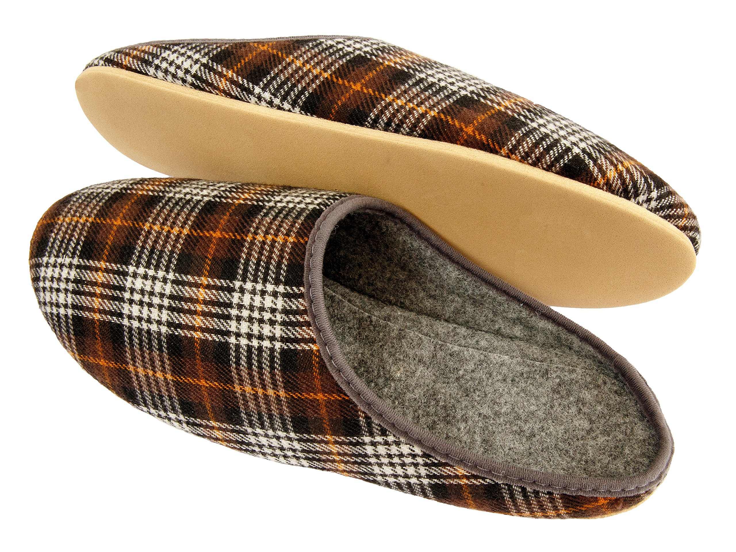 Filzpantoffeln Hausschuhe aus Filz mit Gummisohle Filzlatschen Soft für Herren Gitter Braun Dunkelblau Grau Apreggio (45, Braun)