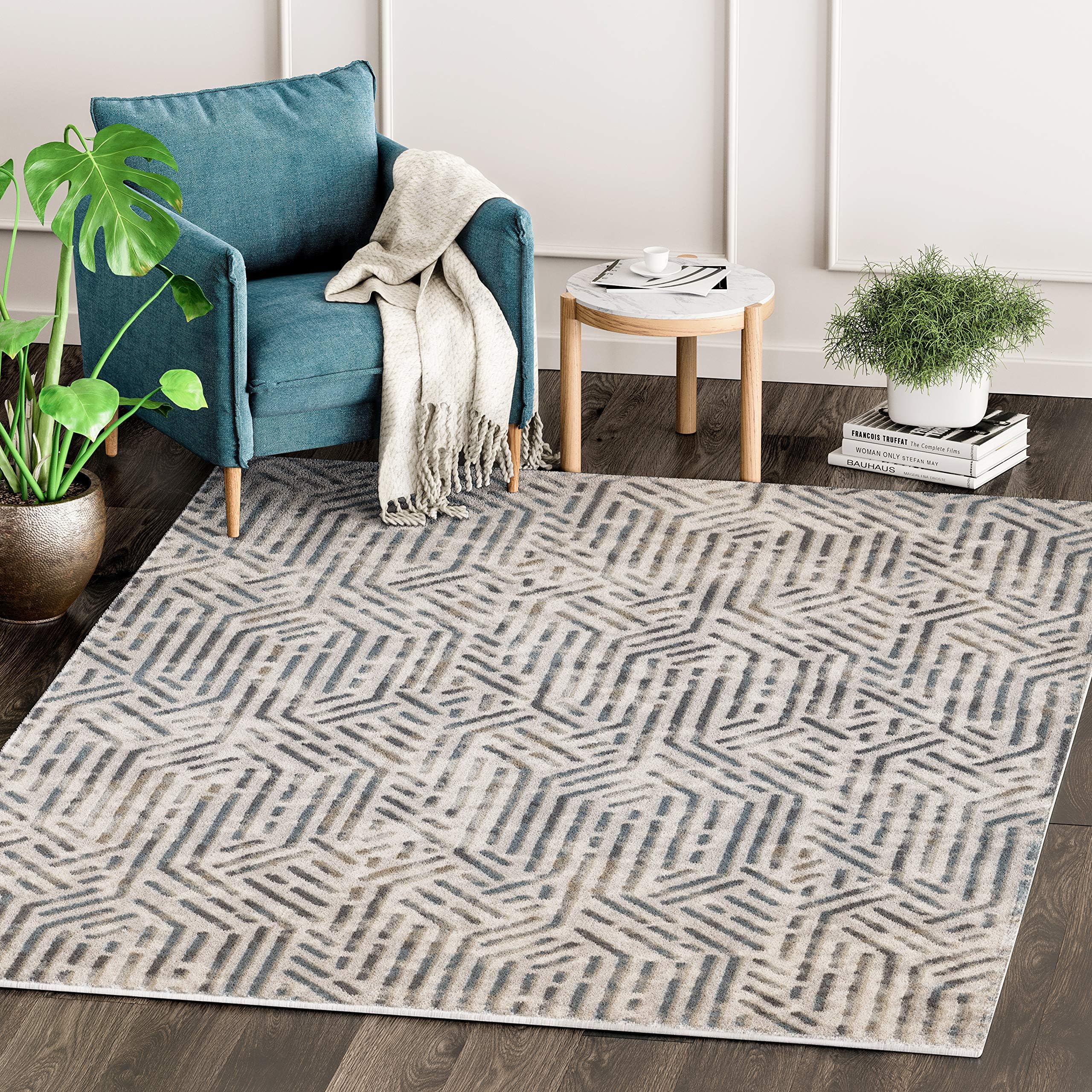 Abani Rugs Grey & Brown Geometrical Motif Area Rug Rustic Contemporary Modern Style Accent, Vista Collection | Turkish Made Superior Comfort & Construction | Stain Shed Resistant, 4 x 6 Feet
