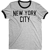 New York Men's Ringer Tee (Heather Gray, Regular Print, Large)