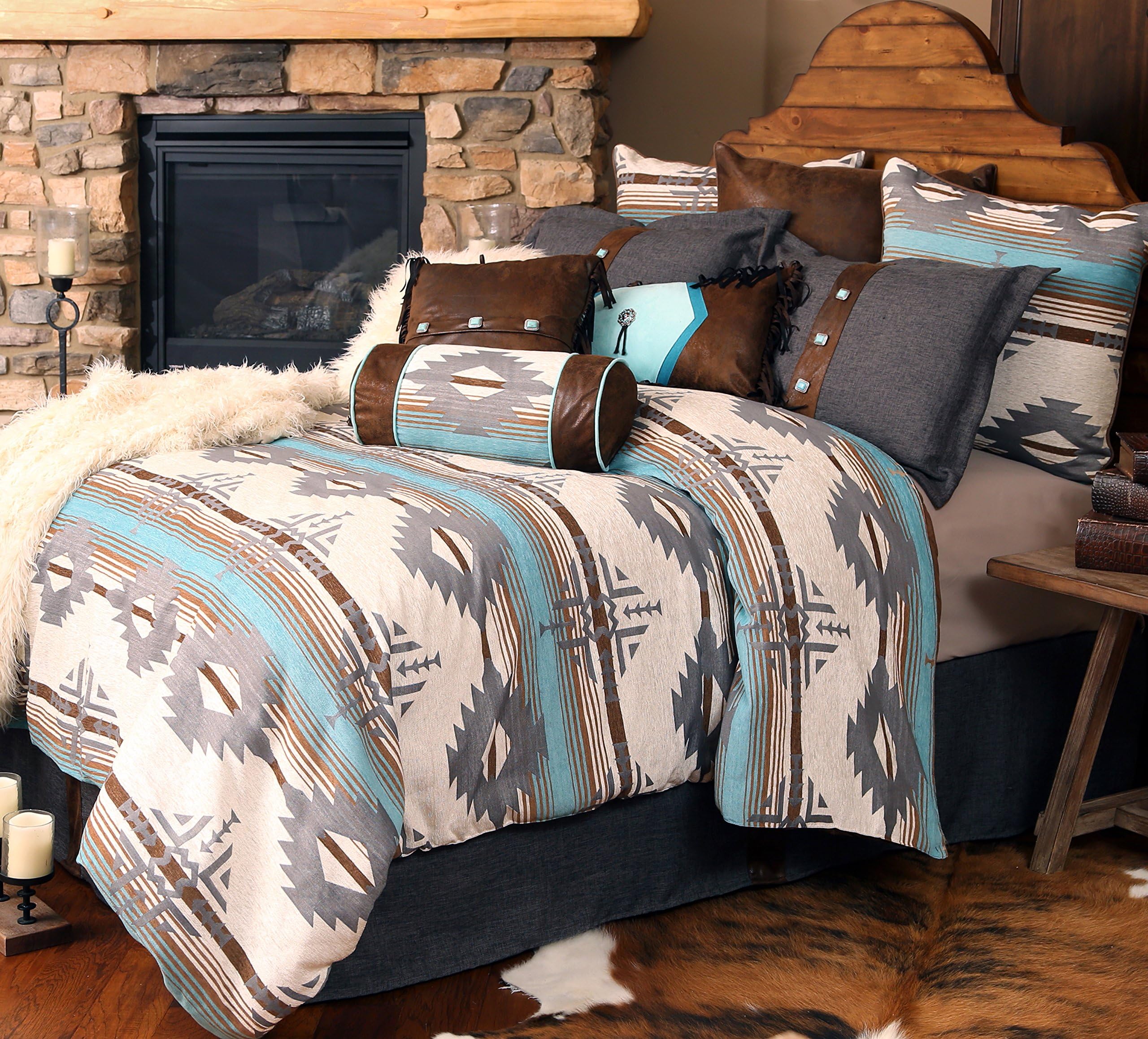 Carstens Rustic Western Southwestern Equestrian Decoration Comforter set with native american prints - 5PC BAD LANDS KING