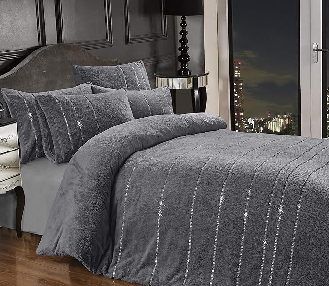 Teddy Bear BLING Diamante Fleece Duvet Cover with Pillow Case Thermal