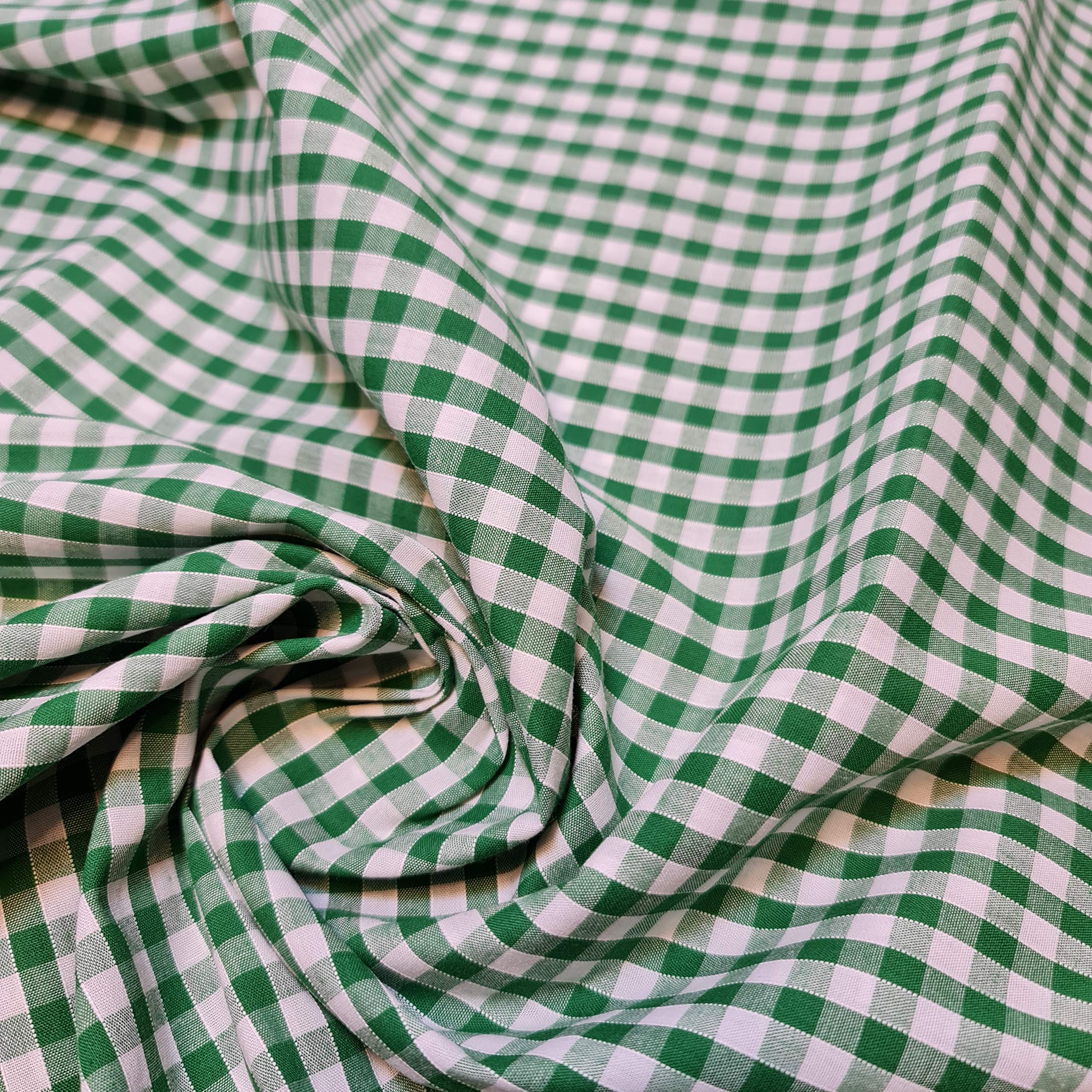 Polycotton Fabric 1/4" Gingham Check Material Dress Craft Uniform Checked 112cm (15+ Colours Available in Various Lengths) (Emerald Green, 2 Meter)