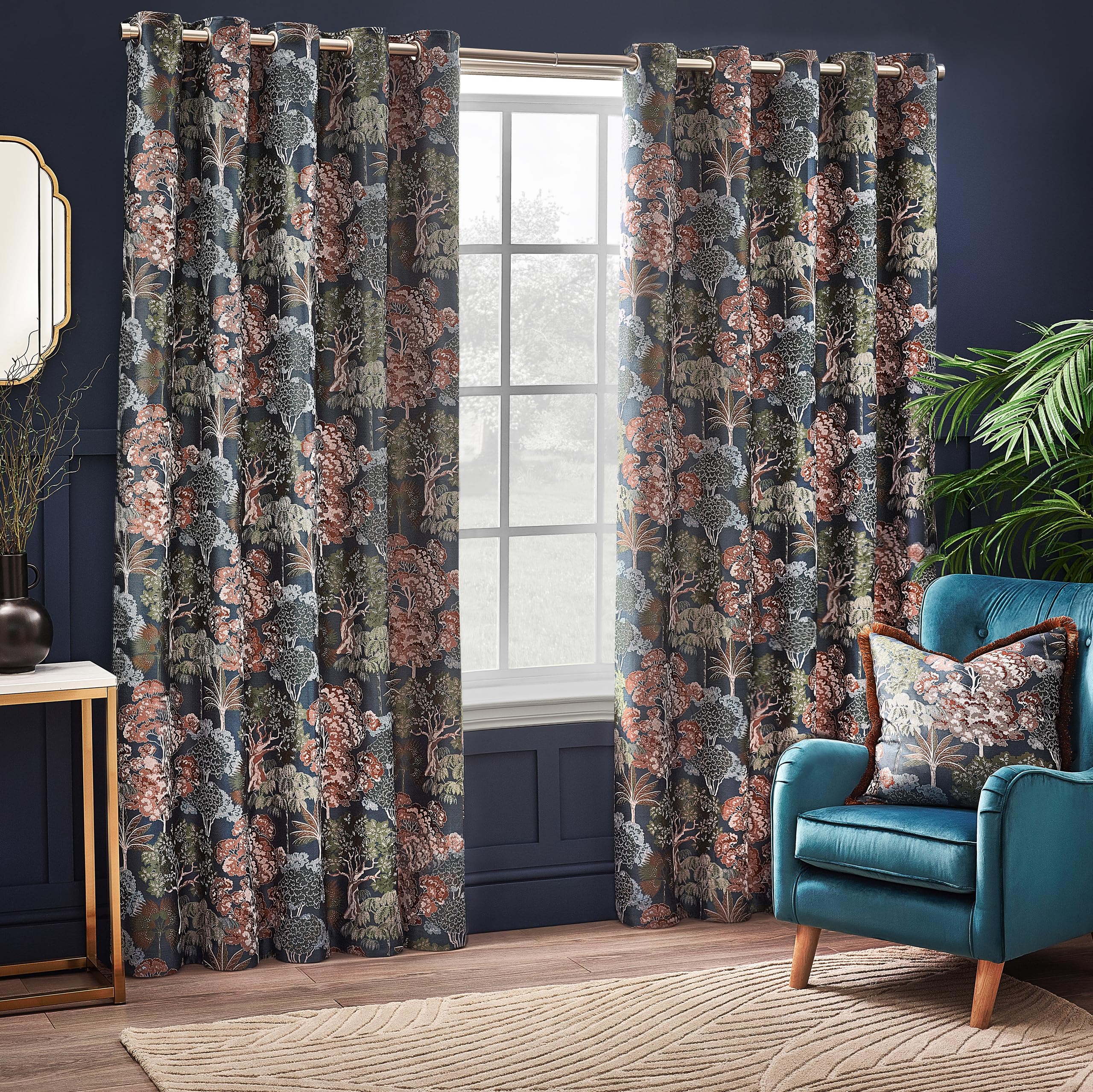 furn. Wylder Nature Woodlands Eyelet Curtains - 2 Panels - Width x Drop - 168 x 137cm (66 x 54) - Navy