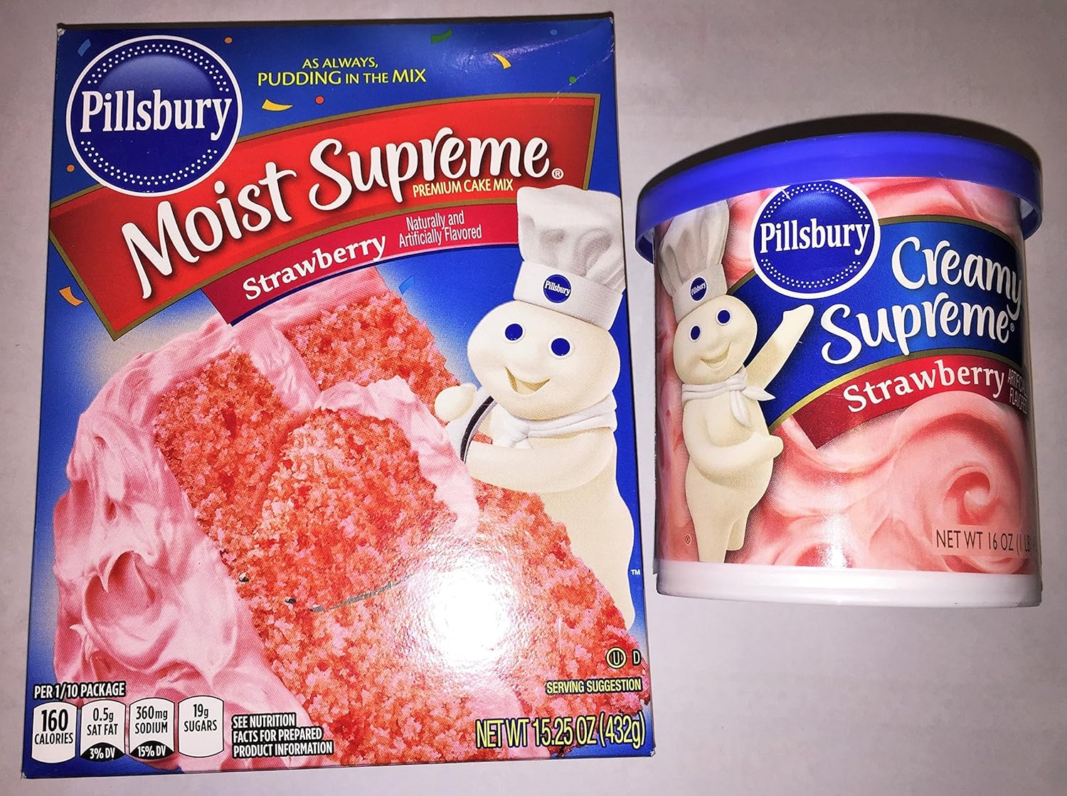 Pillsbury Moist Strawberry Supreme Cake Cupcake Mix & Pillsbury Strawberry Frosting Bundle