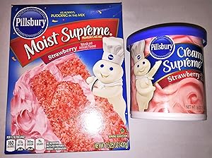 Pillsbury Moist Strawberry Supreme Cake Cupcake Mix & Pillsbury Strawberry Frosting Bundle