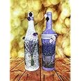 Wine Bottles. Glass Bottles. Decorated Bottles. Decoupage Bottles. Home Decor. Centerpieces. Vases. Craft Bottles. Art. Yarn Bottles. Displays. Handmade. Decorations.Lavender Bottles. Table Display.