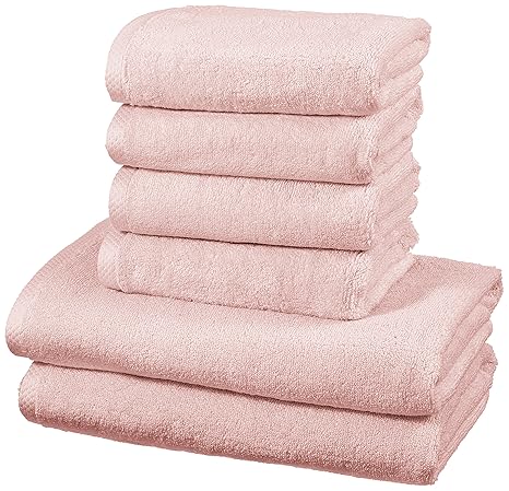 AmazonBasics - Handtuch-Set, schnelltrocknend, 2 Badetücher und 4 Handtücher - Blütenrosa, 100% Baumwolle