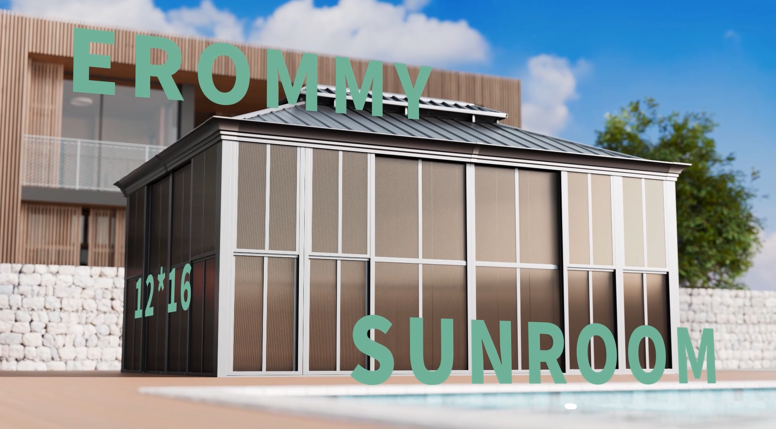 EROMMY 12x24 Enclosed Hardtop Gazebo Sunroom with Sliding Doors, Galvanized Steel Roof image 22