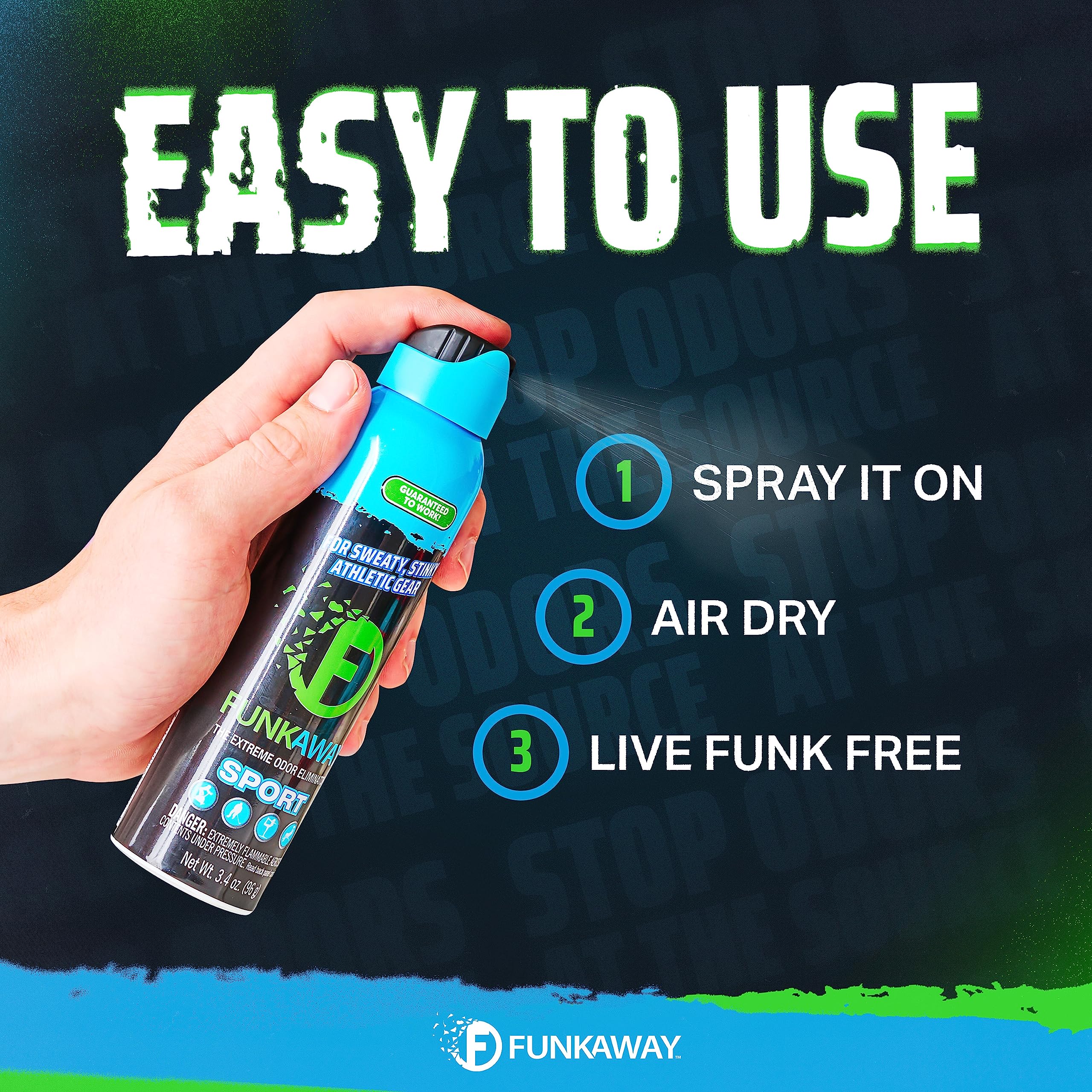FunkAway FunkAway Sport Aerosol Spray, 3.4 oz., The Extreme Odor Eliminator Refreshes Shoes and Sports Gear, For Stuff You Can't Put In The Wash