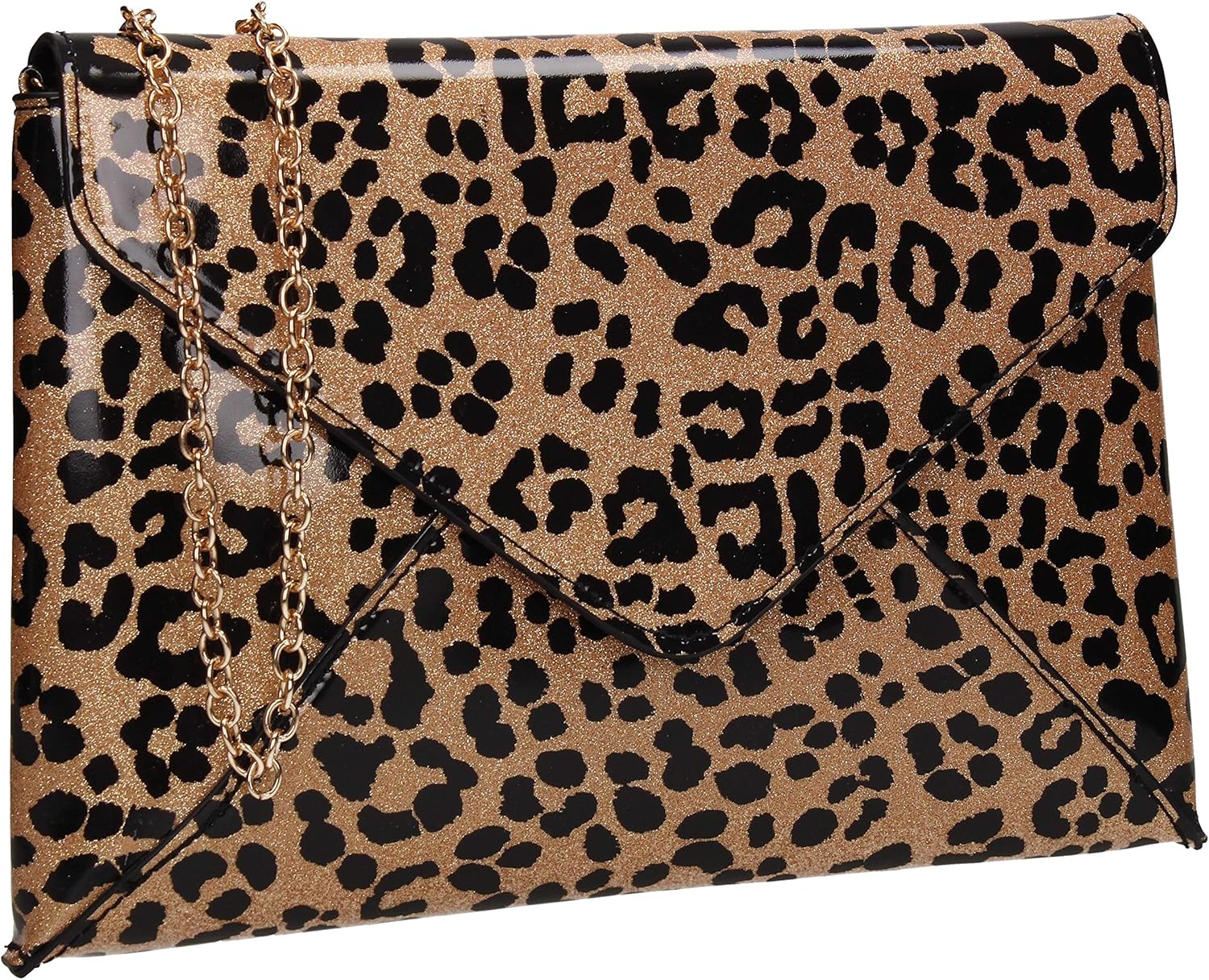 leopard print patent clutch bag