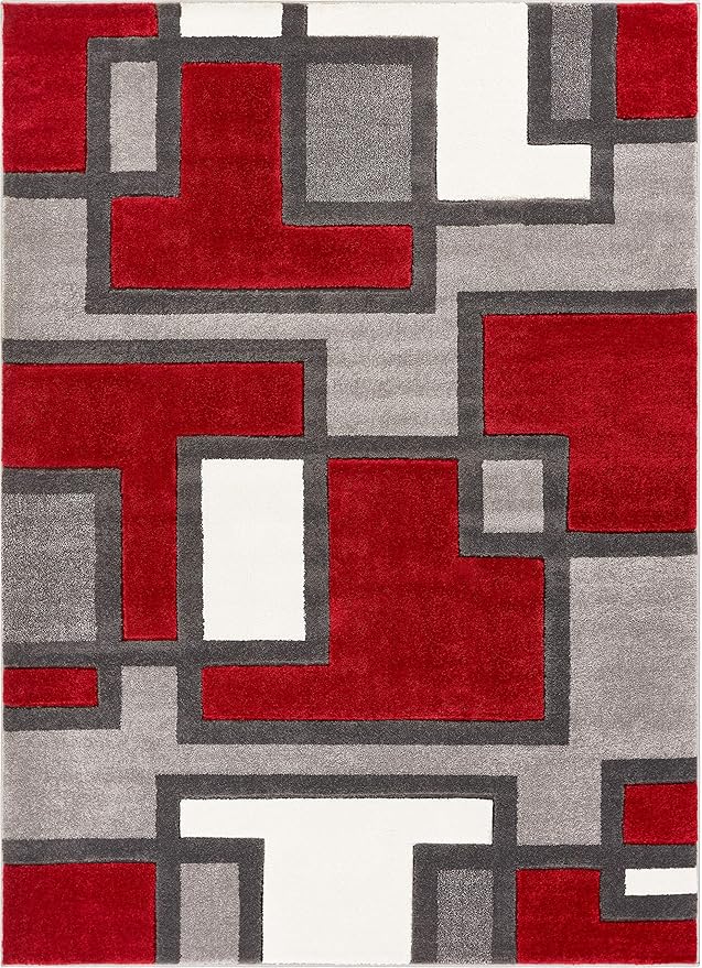 Uptown Squares Red & Grey Modern Geometric Comfy Casual