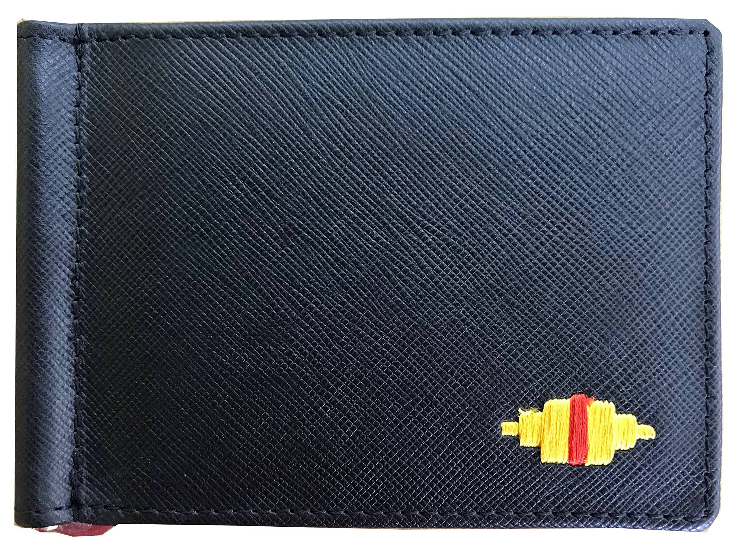 Carlos Diaz Designer Mens Womens Unisex Black Soft Leather Embroidered Card Holder Wallet with Money Clip