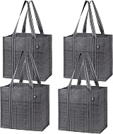 VenO 4 Pack Reusable Grocery Bags with Hard Bottom, Front Pocket,