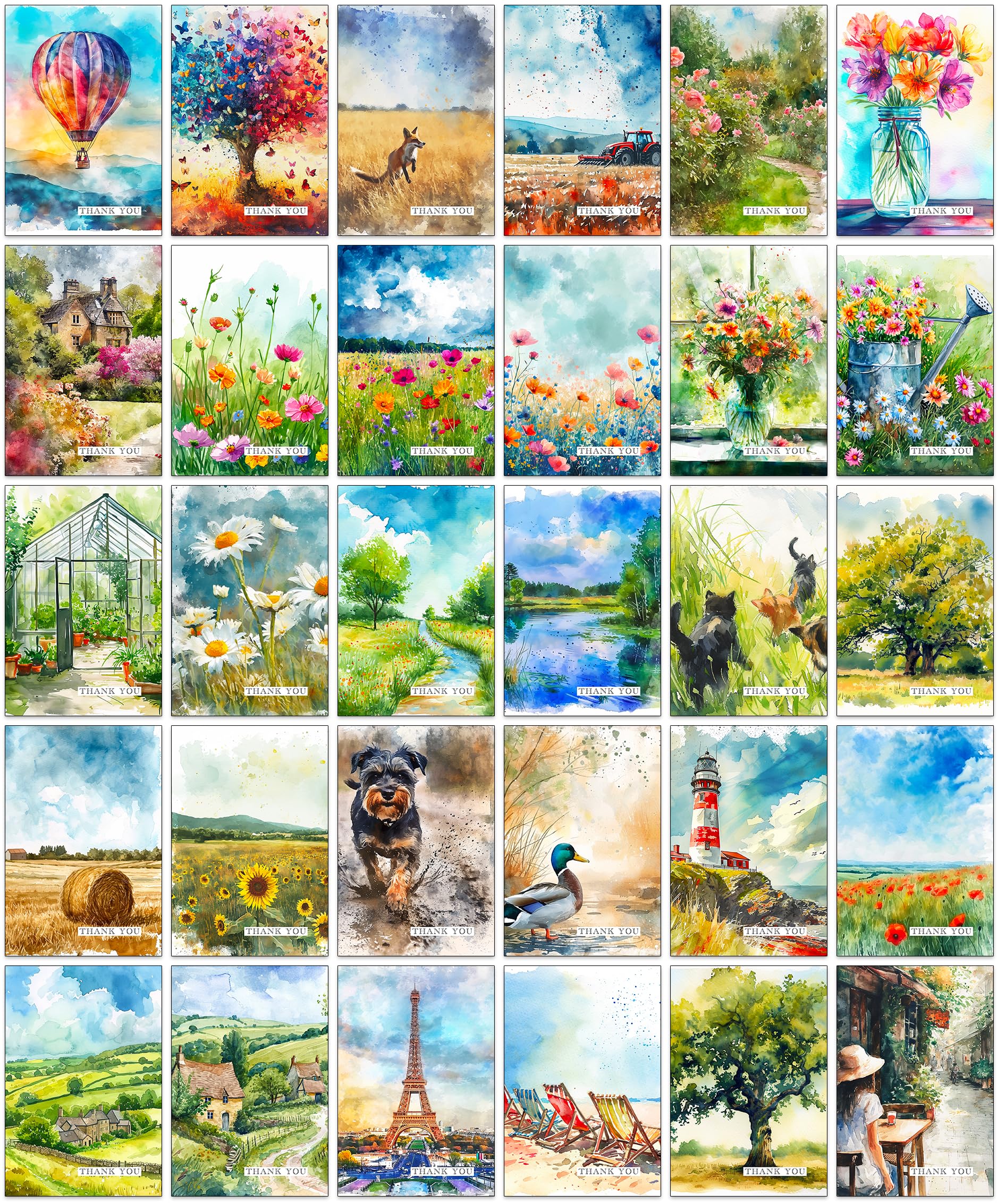 the lazy panda card company 30 Different Bright and Fun Assorted Thank You Cards with Envelopes (Thank You Cards)