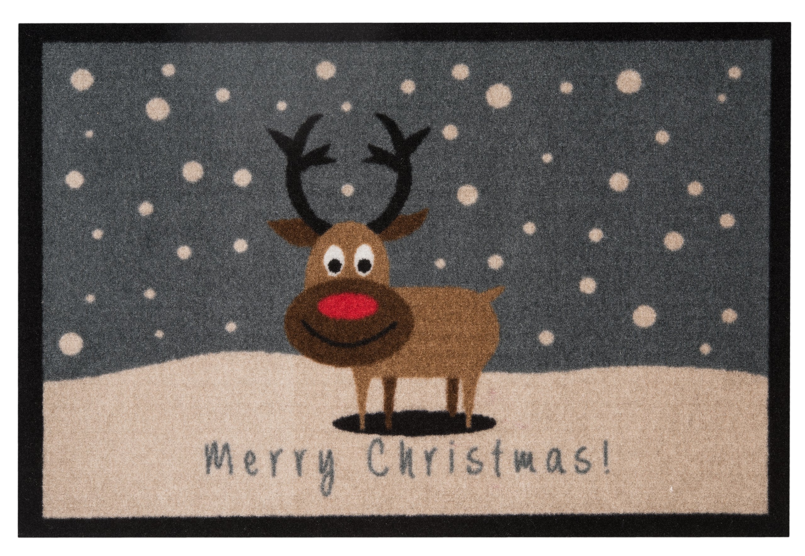 HANSE Home Door Mat 103045 Merry Christmas Reindeer Reindeer, POLYAMIDE, Taupe, 40 X 60 X 0.7 cm