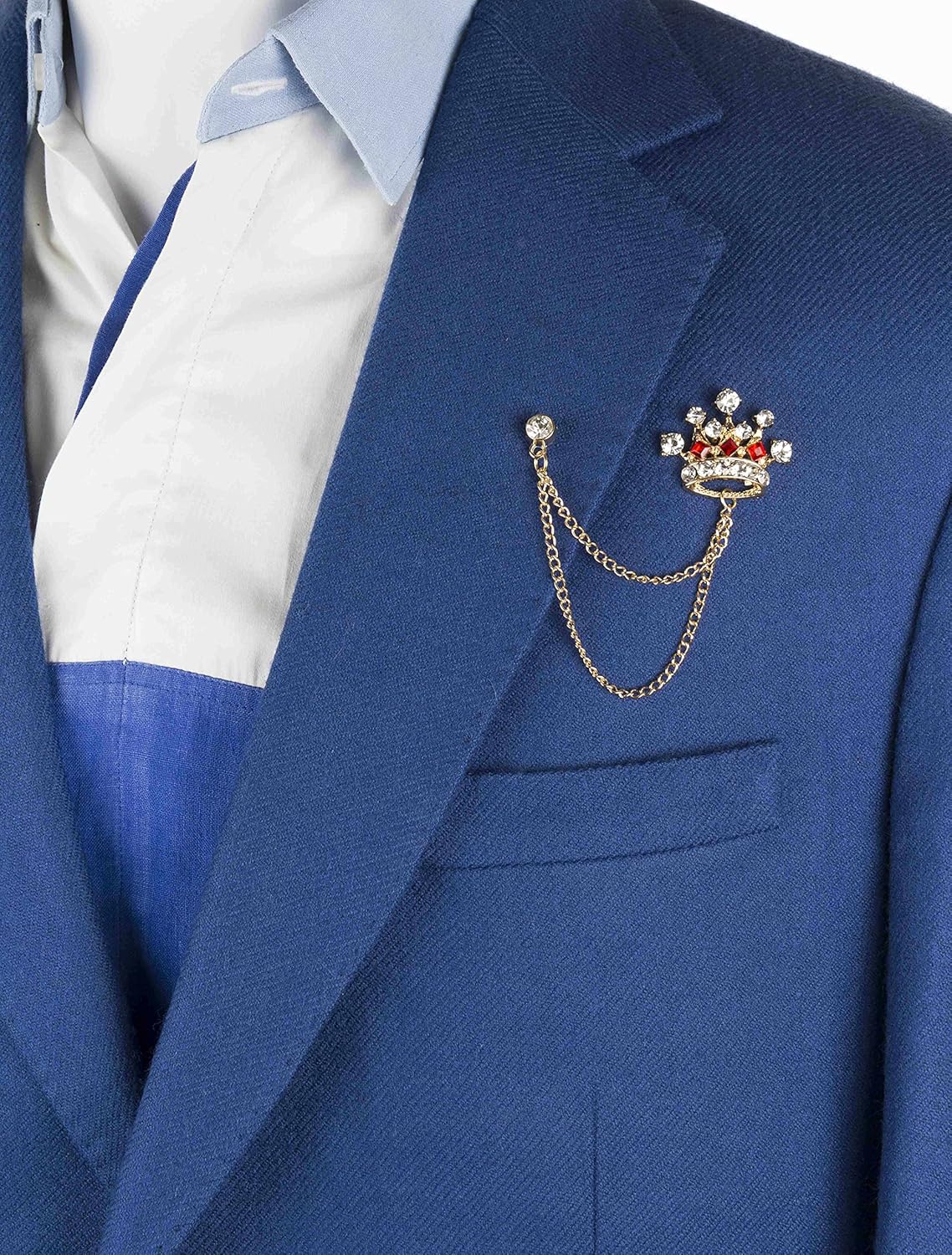 Brooch Lapel Pin for Men Crystal Retro Crown Badge with Hanging Chain Lapel Pin Badge Coat Suit Wedding Gift Party Shirt Collar Accessories - Image 4