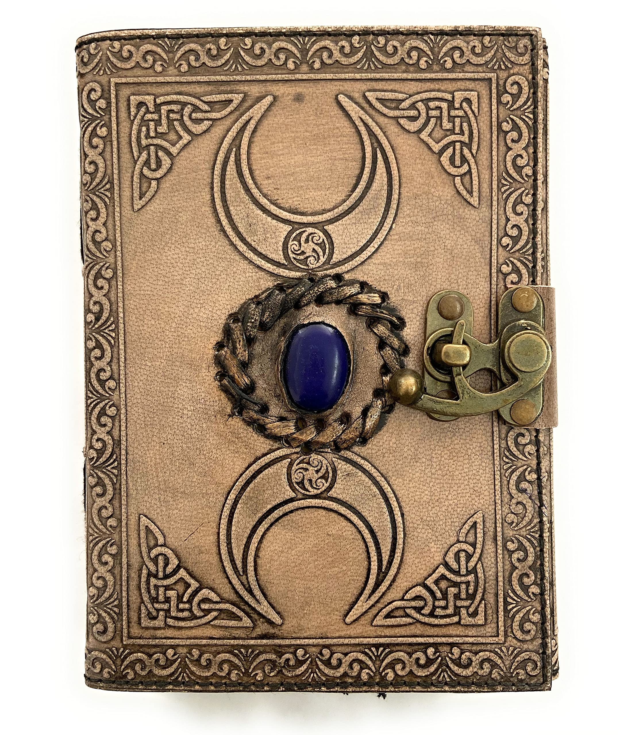 Vintage journals grimoire Celtic Witch Stone Leather Book of Shadows Journal Blank Spell Notebook Black The Triple Moon Uncharted Merchandise Deckle Edge Paper Wiccan Sketchbook (Vintage Char Cool)