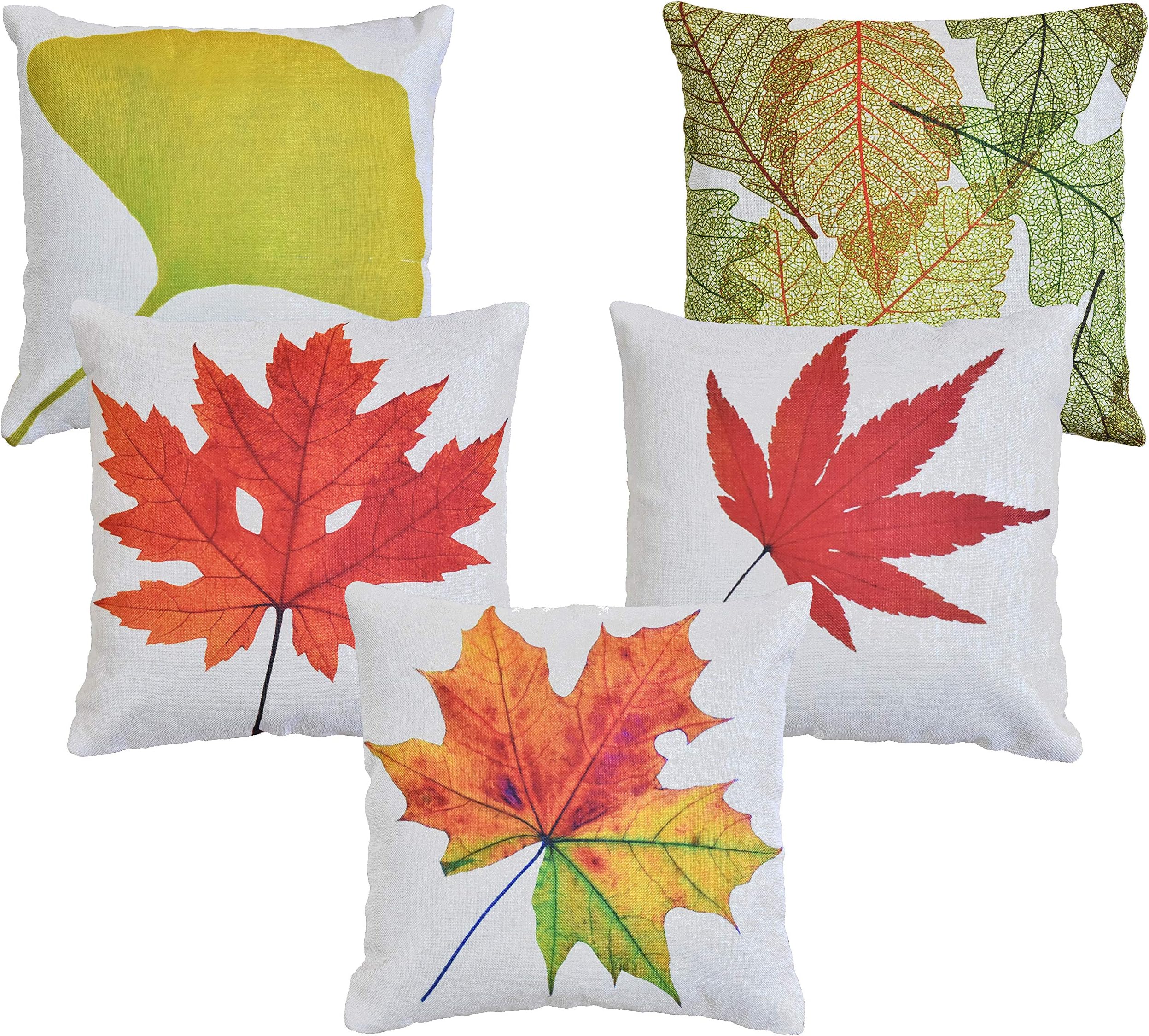 Kridhay Natura Life Set of 5 Multi Colored Decorative Hand Made Cotton Cushion Covers 16" x 16" (40cm x 40cm)