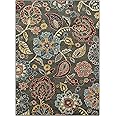 Maples Rugs Gardena Floral Livingroom & Bedroom Rugs Non Skid Area Carpet [Made in USA], Gray Multi, 5' x 7'